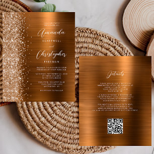 Budget Kupfer Glam QR Code Hochzeits-Einladung
