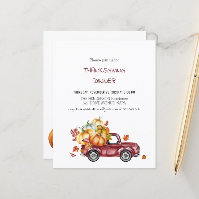 Budget/Kürbiskürbis/Erntedank Einladung. (Vorderseite/Rückseite Beispiel)