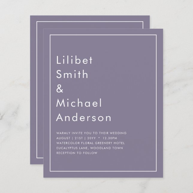 BUDGET Lavender Dusty Lila monochrome Hochzeit (Vorne/Hinten)