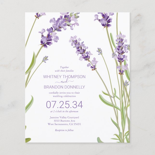 Budget Lavender Floral Wedding Einladung (Vorderseite)