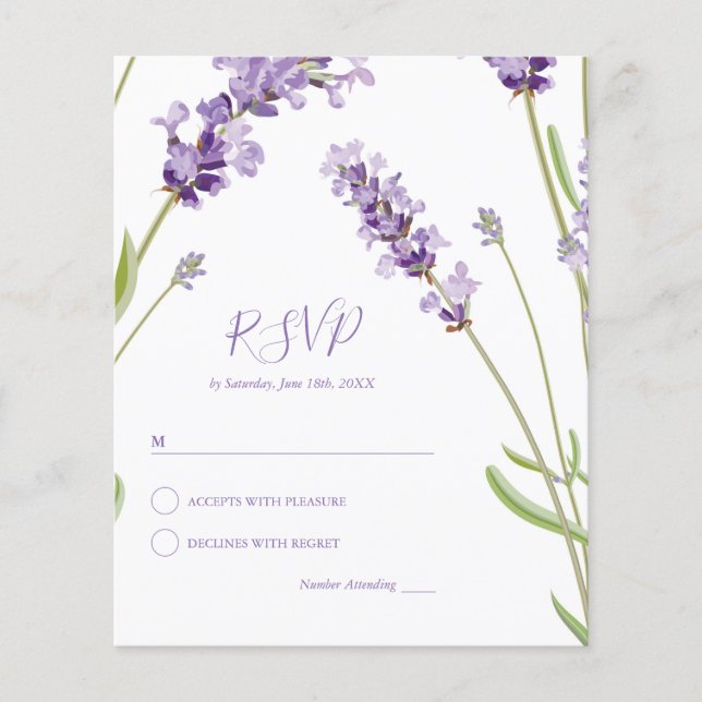 Budget Lavender Floral Wedding RSVP (Vorderseite)