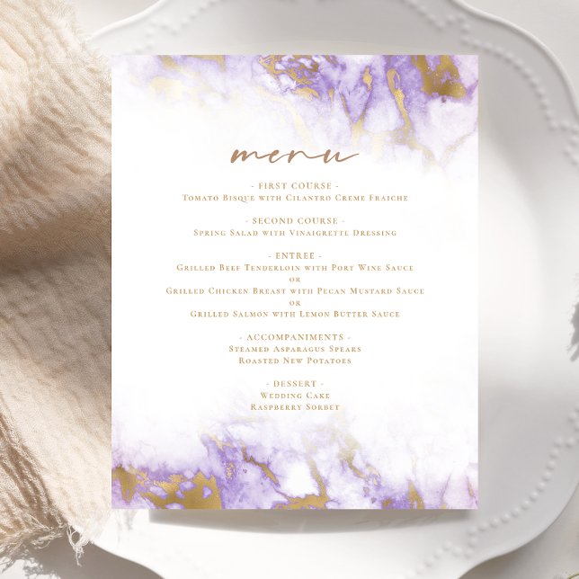 Budget Lavender Gold Marble Wedding Menü (Von Creator hochgeladen)