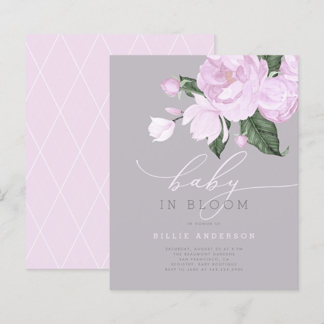 Budget Lavender Gray Floral Baby in Blütendusche (Vorne/Hinten)