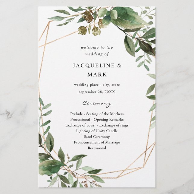 Budget Leaves & Eucalyptus GoldWeddin Ceremony MED Flyer (Vorne)