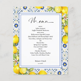 Budget Lemon Blue Tiles Hochzeitmenü Flyer