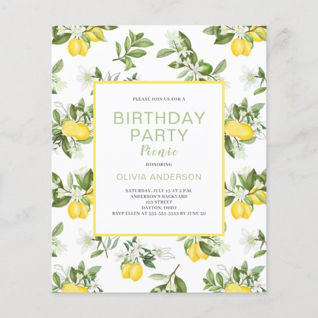 Budget Lemon Citrus Birthday Picnic Einladung Flyer (Vorne)