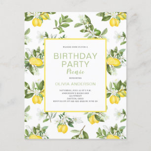 Budget Lemon Citrus Birthday Picnic Einladung Flyer