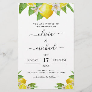 Budget Lemon Citrus Yellow Wedding Einladung