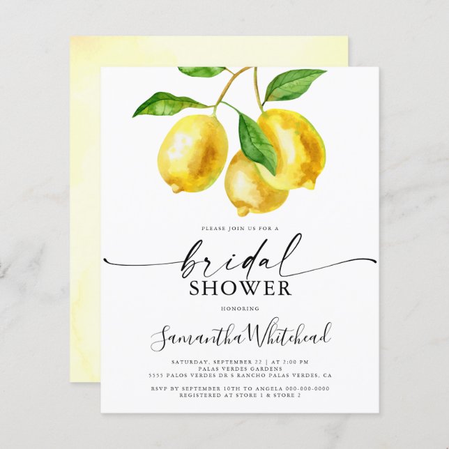 Budget Lemon Fruit Bridal Dusche Einladung (Vorne/Hinten)