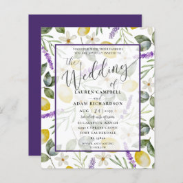 Budget Lemon & Lavender Foliage Wedding Einladung