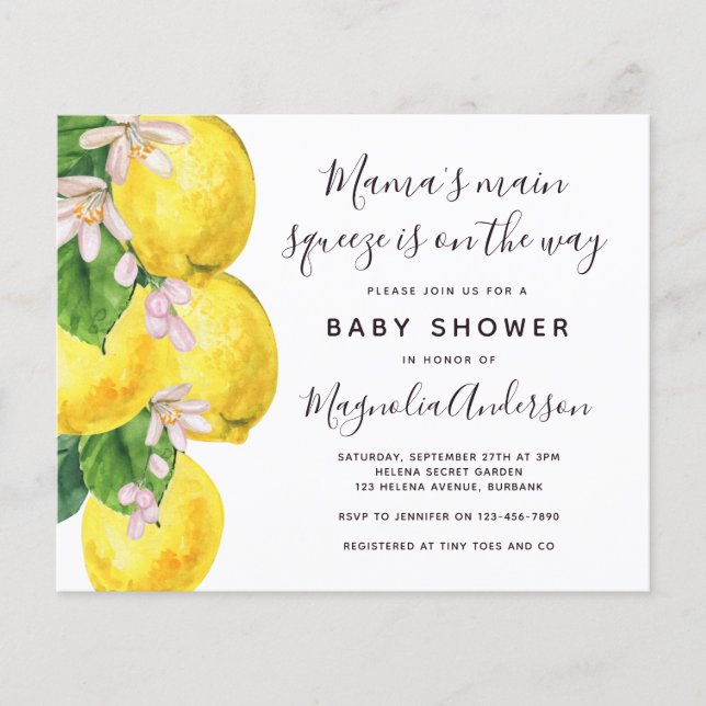 Budget Lemon Main Squeeze Baby Dusche Einladung (Vorderseite)