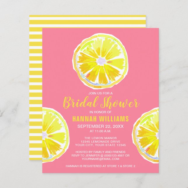 Budget Lemon Slices Bridal Dusche Einladung (Vorne/Hinten)