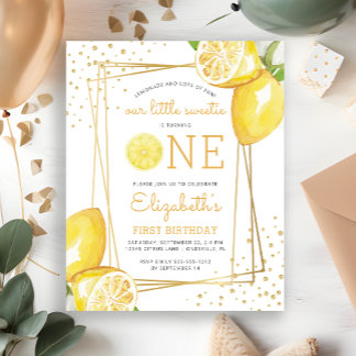 Budget Lemon Watercolor 1. Geburtstag Party Einlad