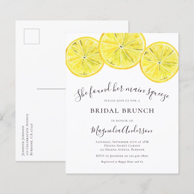 Budget Lemons Bridal Brunch Postcard Einladung (Vorne/Hinten)