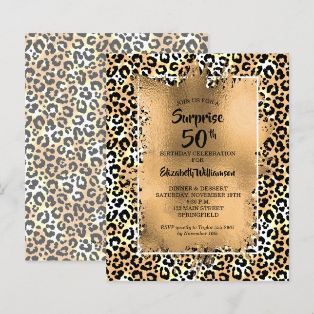 Budget Leopard 50. Geburtstagsparty Einladungen (Vorne/Hinten)