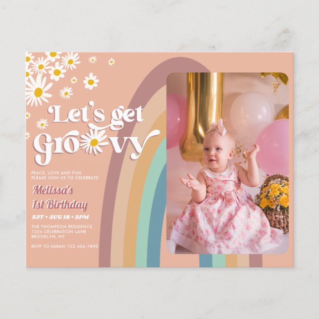 Budget Let's Groovy Daisy Rainbow Foto Birthday (Vorderseite)