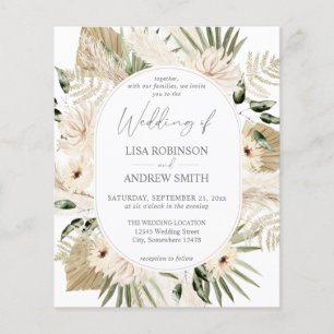 Budget LG Text Boho Pampas Gras Florale Hochzeit Flyer