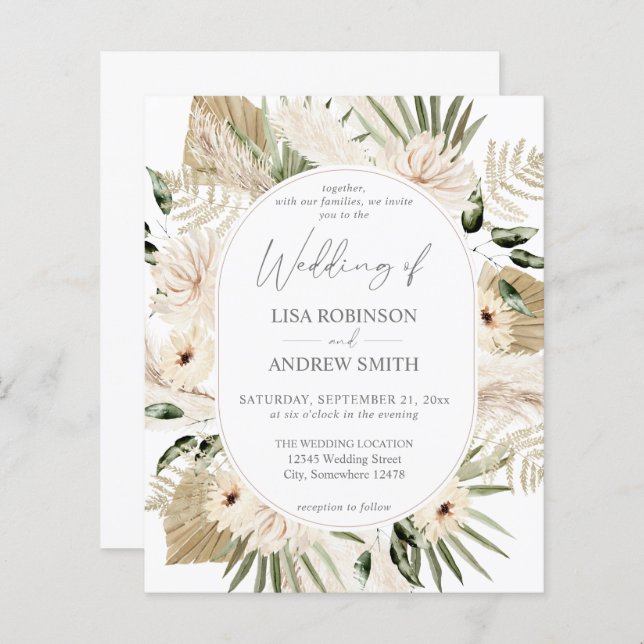 Budget LG Text Boho Pampas Grass Floral Wedding (Vorne/Hinten)