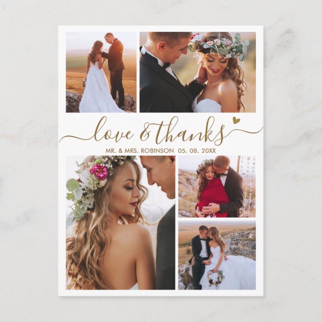 Budget Liebe und danke Collage Wedding Vielen Dank Postkarte (Vorderseite)