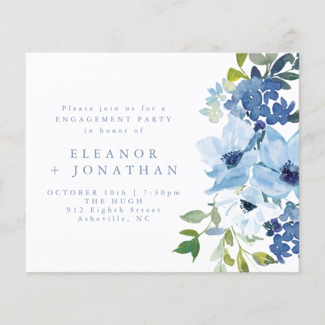Budget Light Blue Floral Engagement Party einladen (Vorderseite)