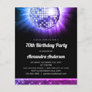 Budget Lila 70. Geburtstagsparty 70's Disco Ball Flyer