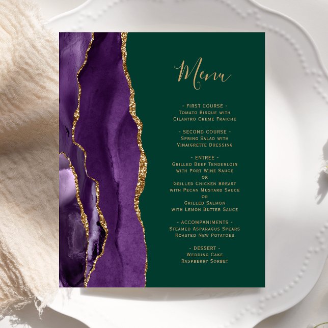 Budget Lila Agate Emerald Green Wedding Menu (Von Creator hochgeladen)