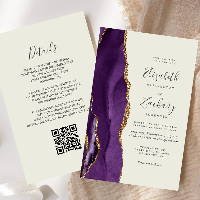 Budget Lila Agate Ivory QR Code Wedite Einladung (Von Creator hochgeladen)