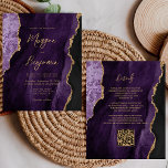 Budget Lila Agate Script QR Code Wedite Einladung<br><div class="desc">Diese elegante Hochzeitseinladung zeigt ein Hintergrundbild des lila Aquarelles, bestickt mit Imitaten vergoldeten Glitzer. Der anpassbare Text kombiniert goldfarbene moderne Handschrift, Copperplate und kursiven Schriftart. Die Rückseite bietet Platz für Hochzeitsdetails auf einem lila Hintergrund, zusammen mit einem QR-Code, den die Gäste scannen können, um Ihre Website und UAWG zu besuchen,...</div>