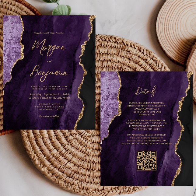 Budget Lila Agate Script QR Code Wedite Einladung (Von Creator hochgeladen)