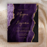 Budget Lila Agate Script Wedding Einladung<br><div class="desc">Diese elegante Hochzeitseinladung zeigt ein Hintergrundbild des lila Aquarelles,  bestickt mit Imitaten vergoldeten Glitzer. Der anpassbare Text kombiniert goldfarbene moderne Handschrift,  Copperplate und kursiven Schriftart. Die Rückseite ist mit einem lila und goldfarbenen Agatdesign abgestimmt.</div>