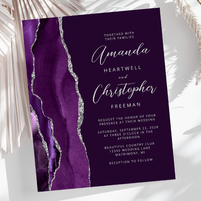 Budget Lila Agate Silver Plum Einladung Hochzeit (Von Creator hochgeladen)