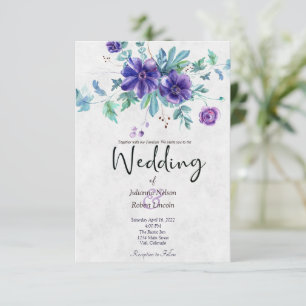 Budget lila Aquarell-Blumenhochzeit Einladung