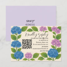 Budget Lila/Blue Hydrangea QR Code RSVP Card