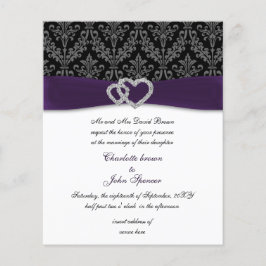 Budget Lila Damask Diamante Hochzeitseinladung