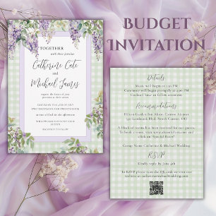 Budget Lila Flieder Grün Elegante Hochzeit Einladung