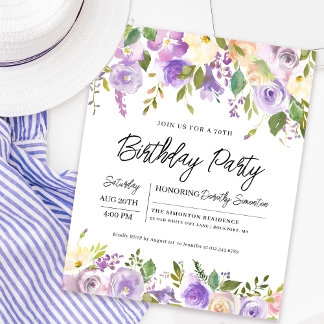 Budget Lila Floral 70. Geburtstag Einladung