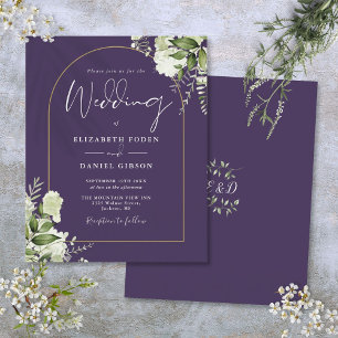 Budget Lila Floral Gold Bogen Hochzeits Einladung