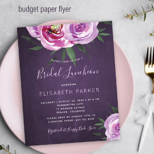 Budget lila florale Hochzeitsduscheinladung Flyer