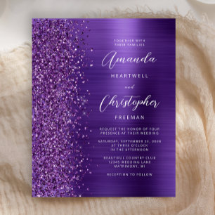 Budget lila Glam Glitter Hochzeitseinladung