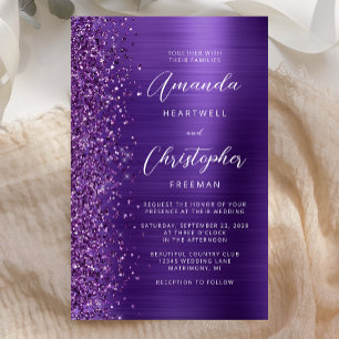Budget lila Glam Glitter Hochzeitseinladung