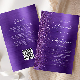 Budget Lila Glam QR-Code Hochzeitseinladung