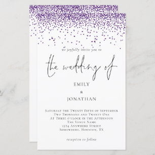 Budget Lila Glitzer Confetti Hochzeit Einladung
