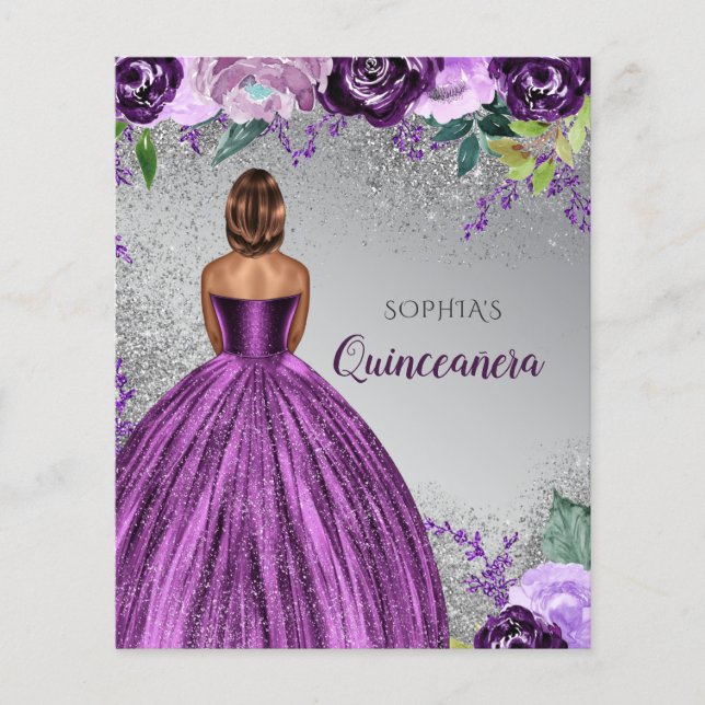 Budget Lila Glitzer Kleid Quinceañera Einladung (Vorderseite)