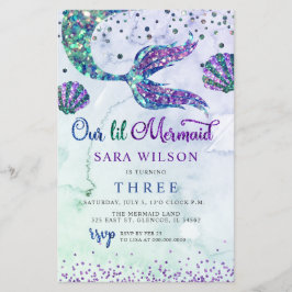 Budget Lila Glitzer Mermaid Birthday Einladung