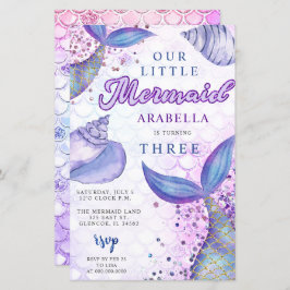Budget Lila Glitzer Mermaid Birthday Einladung
