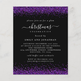 Budget Lila Glitzer Weihnachts-Party Black Invite