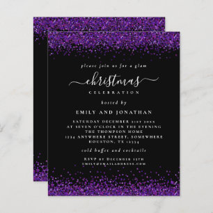 Budget Lila Glitzer Weihnachts-Party Black Invite