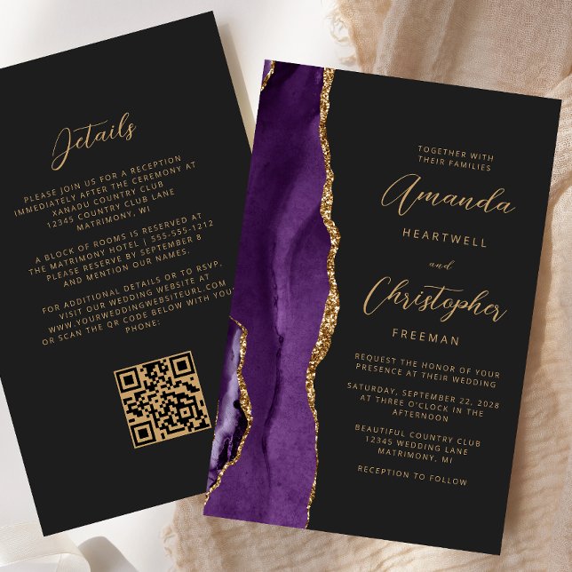 Budget Lila Gold Agate Dark QR Code Hochzeit (Von Creator hochgeladen)