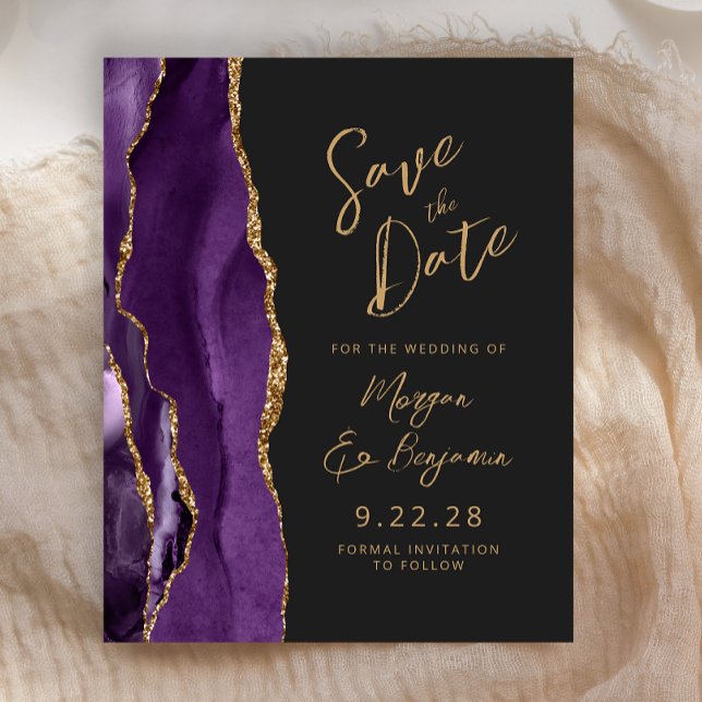 Budget Lila Gold Agate Dark Script Save the Date (Von Creator hochgeladen)