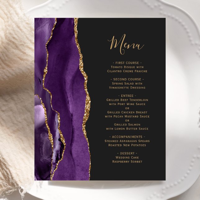 Budget Lila Gold Agate Dark Wedding Menü (Von Creator hochgeladen)